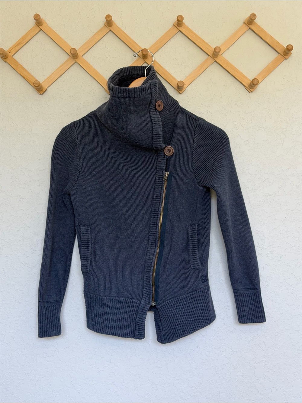 DeFry 01 Vintage Navy Knit Funnel Neck Sweater Jacket